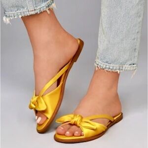 KENSIE Golden Yellow Satin Bow Sandals Women’s Shoes